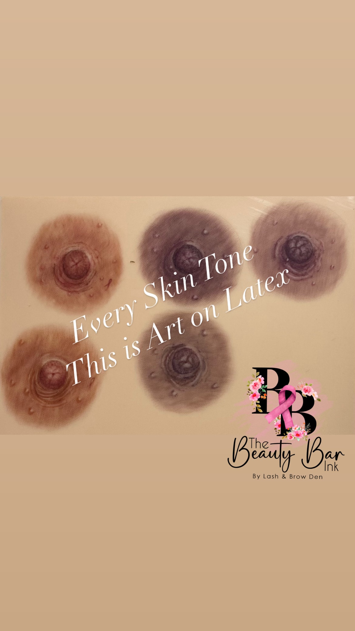 Areola tattoo samples across every skin tone on latex
