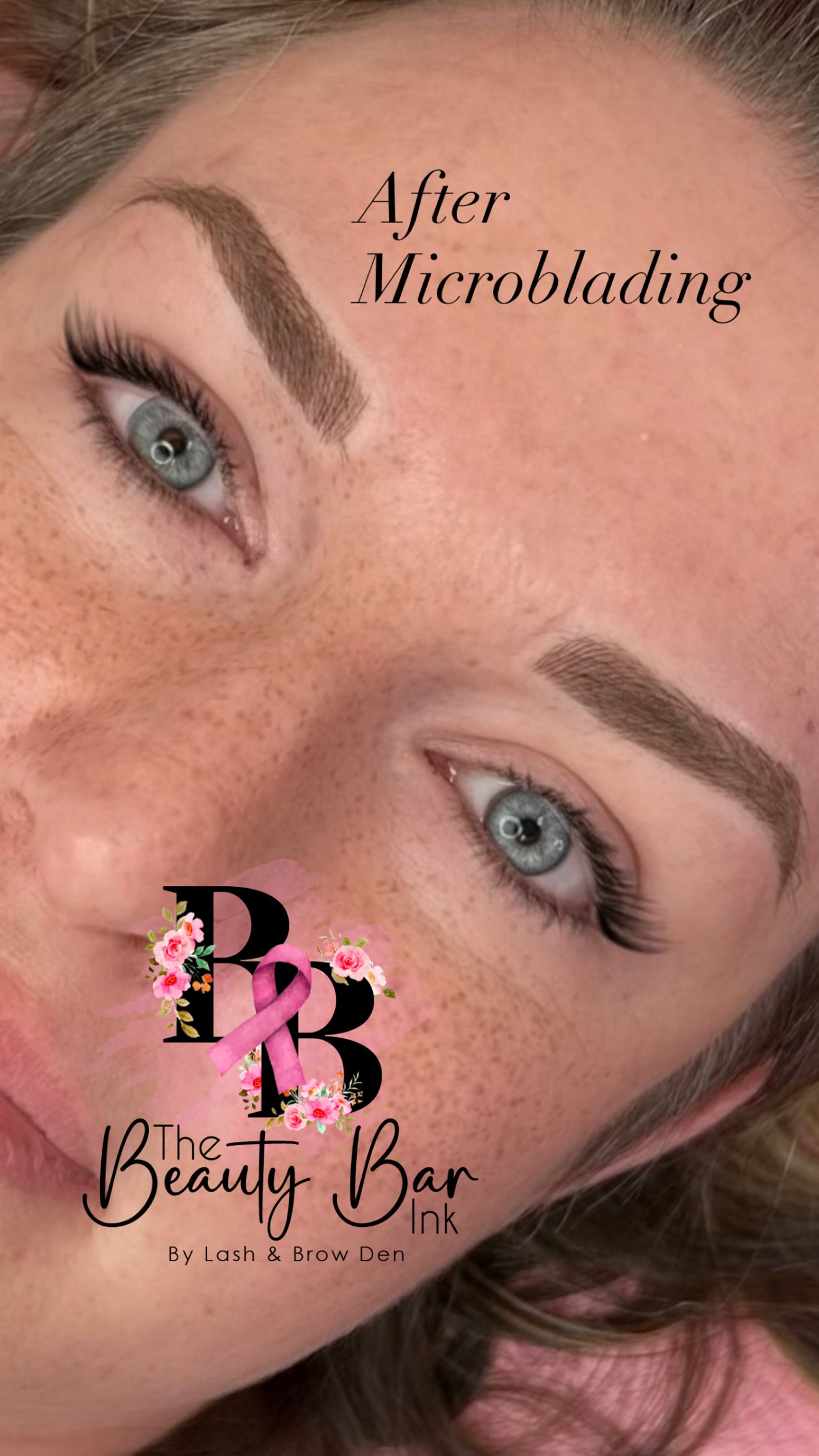 After microblading result with Beauty Bar Ink branding