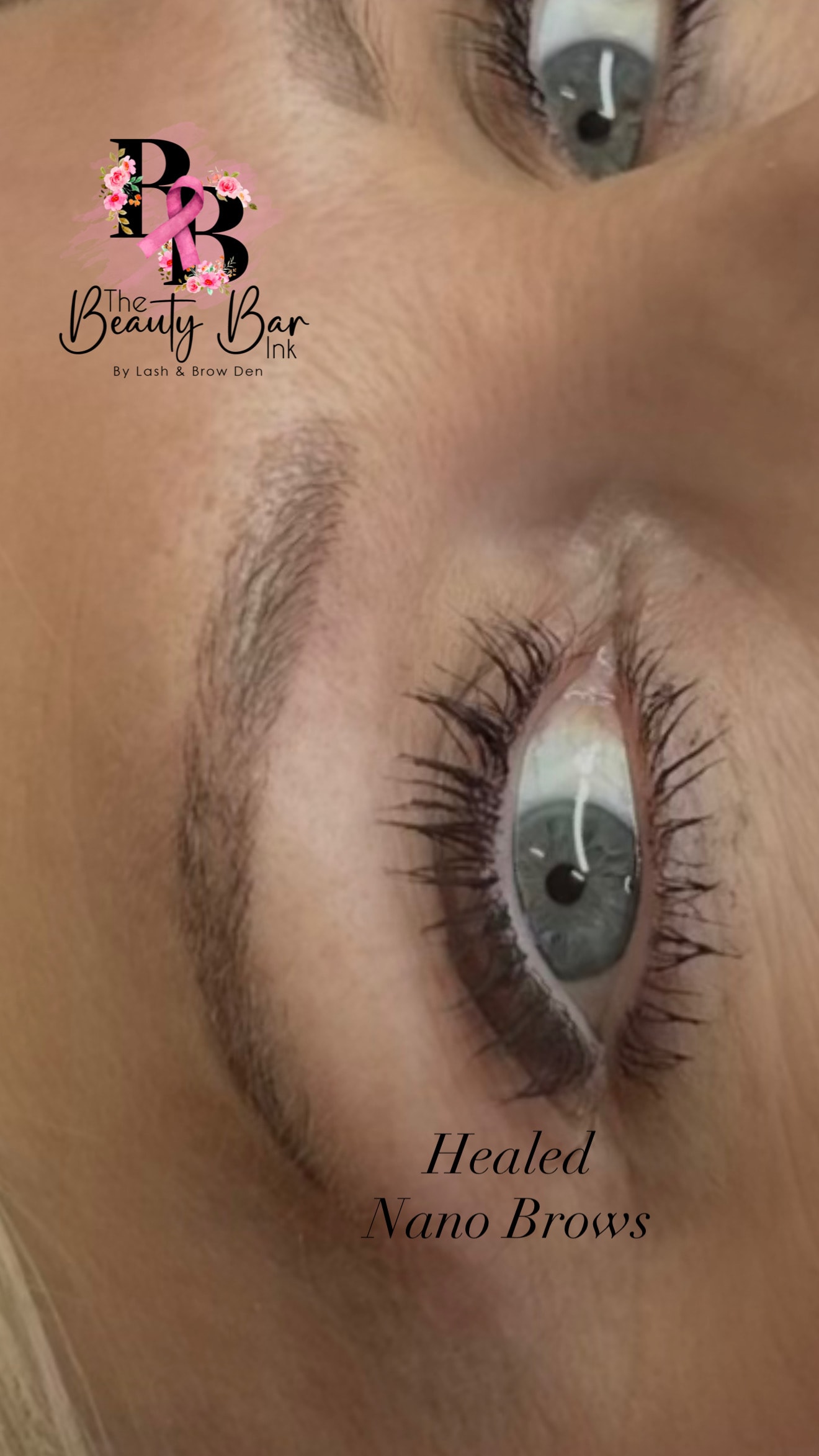 Healed nano brows beautiful close up result branded Beauty Bar Ink