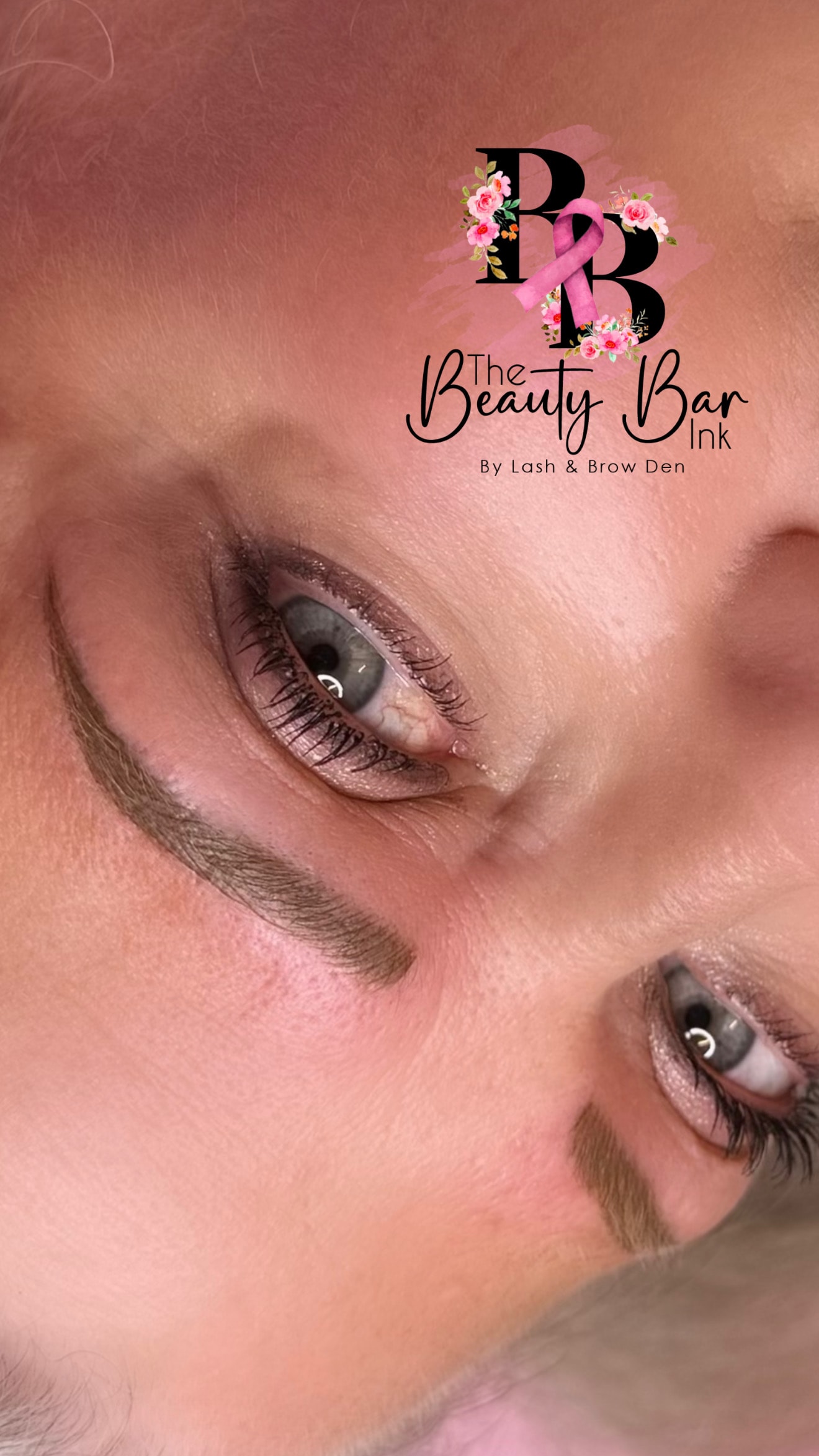 Nano brows close up with Beauty Bar Ink branding